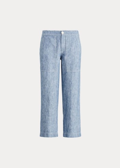 Pantalones Ralph Lauren Mujer Azules - Chambray Wide-Leg Linen - WGNVZ5327